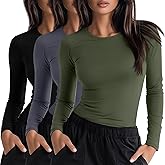 Neer 3 Pack Womens Underscrub Shirts Long Sleeve Crewneck Tops Fitted Layering Clothes Comfort Knit Tops for Nurse