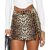 Ropore Women's Black Mini Skirt Side Slit High Waisted Stretchy Bodycon Skort 2025 Y2K Club Skirts with Underneath