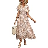 ANRABESS Womens Summer Floral Maxi Dress Casual V Neck Short Sleeve Chiffon Boho Flowy Beach 2026 Wedding Guest Long Dresses