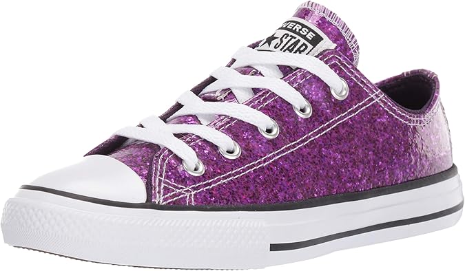 converse black & purple all star glitter ox trainers
