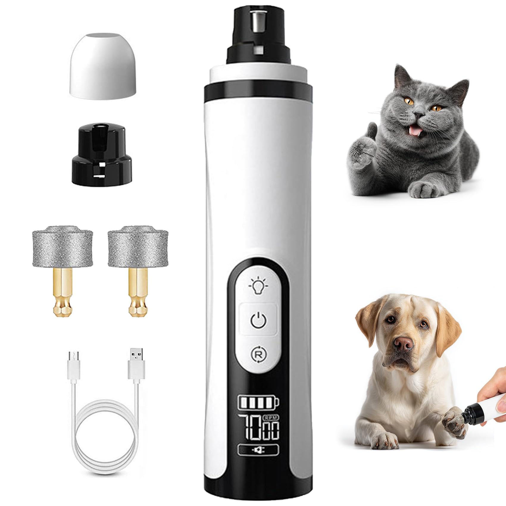 Photo 1 of WAZNFYV Silent Groom Pro Nail Grinder, 2026 Dog Nail Grinder 3 Speeds with LED Light & Rechargeable USB Charging Pet Nail Grinders for Dog Cat Home Use (White)