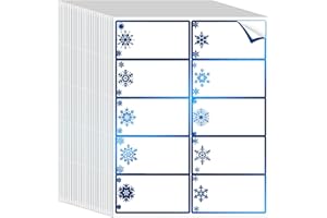 Qeeenar 250 Pcs Christmas Address Labels Bulk 2 x 4 Inch Foil Printable Gift Tags Compatible with Laser and Inkjet Printer 10 Per Sheet for Name Tags Office Mailing Label(Snowflakes,Blue)
