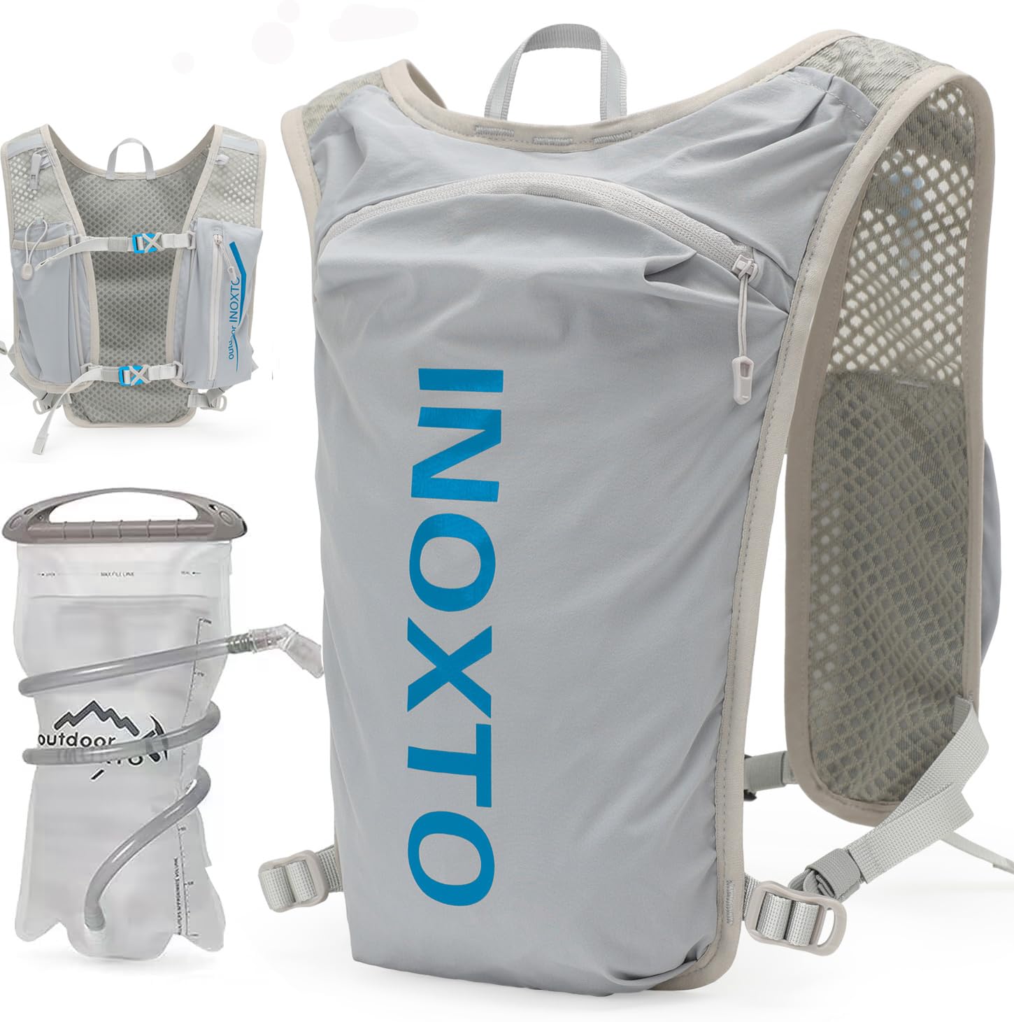 Photo 1 of INOXTO Running Hydration Vest Backpack,Lightweight Insulated Pack with 1.5L Water Bladder Bag Daypack for Hiking Trail Running Cycling Race Marathon for Women Men (591 Light Gray Blue)