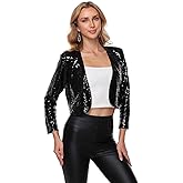 Women's Sequin Shrug Jacket Long Sleeve Open Front Glitter Blazer Bolero Wedding Party Sparkly Cropped Cardigan