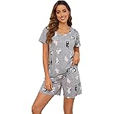 CHUNG Women Short Sleeve Shirt Pajamas Set Shorts Bottom Pants Cotton V-neck Cute Pjs Sleepwear Lounge Wear Plus Size Summer