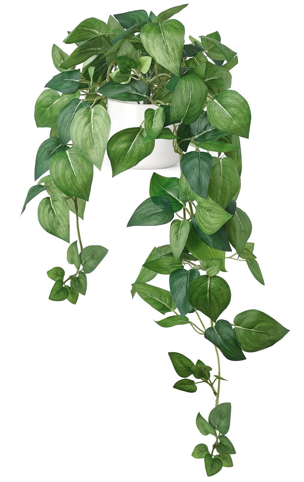 Photo 1 of Mkono Fake Hanging Plants with Ceramic Pot, 26" Realistic Artificial Plants for Home Decor Indoor Faux Green Leaf Plant with Modern White Planter for Desk Shelf Bathroom Decoration (Pothos)