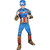 Marvel Captain America Official Youth Halloween Costume - Premium Quality Padded Jumpsuit with Plastic Mask