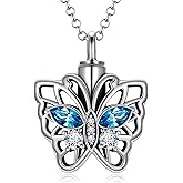 AOBOCO Cremation Jewelry 925 Sterling Silver Heart Flower Butterfly Urn Necklace for Ashes, Cremation Keepsake Necklace Embellished with Austrian Crystal, Women Memorial Jewelry