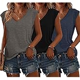 Bliwov 3 Pack Womens Cap Sleeve Tops V Neck T Shirts Summer Spring Outfits Beach Vacation Fashion Tee Blouse Workout Clothes