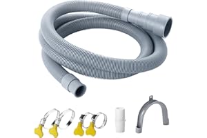 Elyfree Washing Machine Drain Hose, 5 Feet Flexible Washer Drain Hose Extension, Universal Dishwasher Drain Hose Extension Kits Corrugated Washer Hoses W/ 1 Hose 4 Clamps