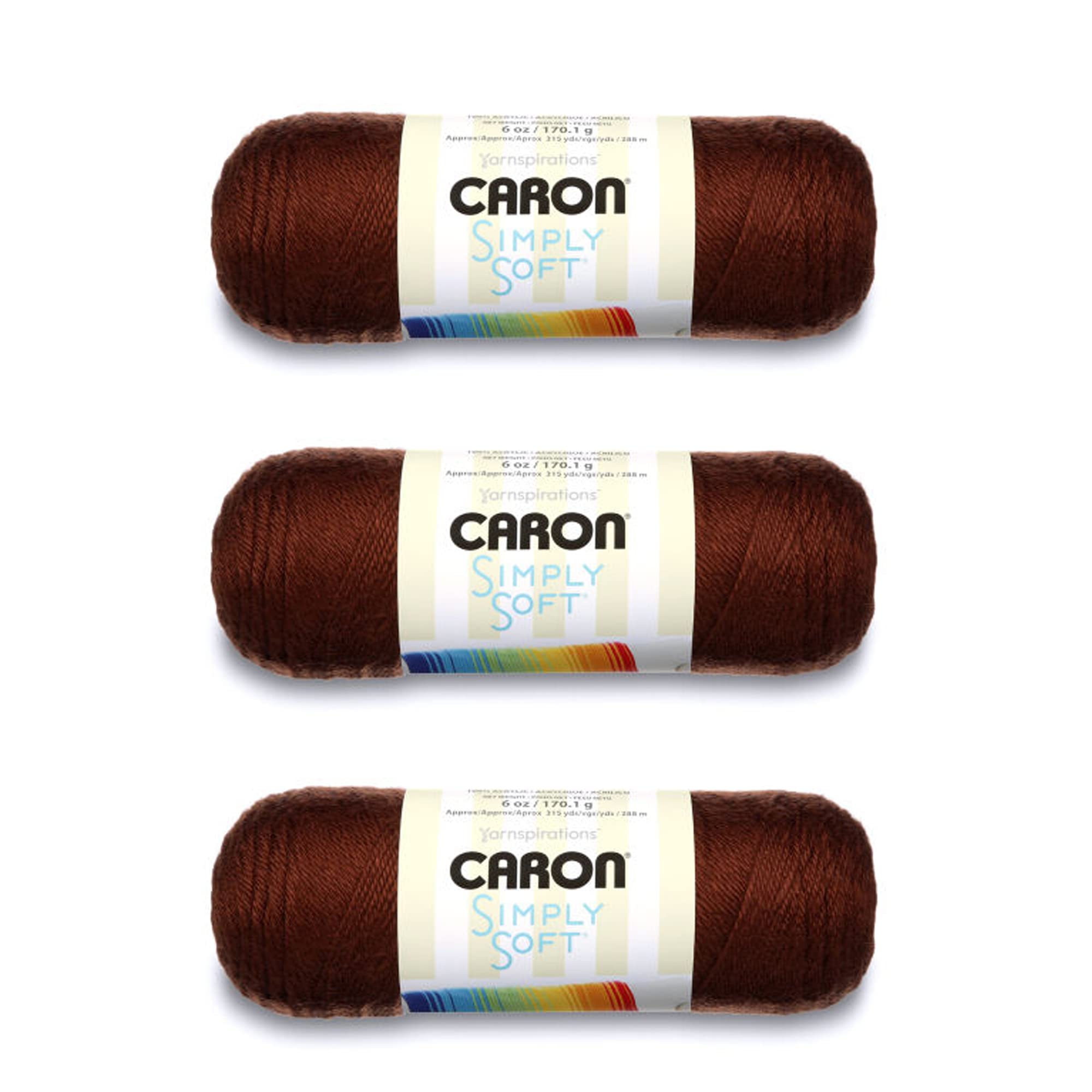 Caron Simply Soft Chocolate Yarn - 3 Pack of 170g/6oz - Acrylic - 4 Medium (Worsted) - 315 Yards - Knitting/Crochet — image 1