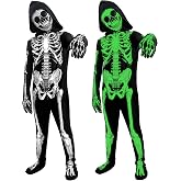 BOMLY Kids Halloween Glow in the Dark Skeleton Costume Scary Bones Jumpsuit | Front Zipper Easy potty,Clear Bone Pattern Design,Role-Play Party Outfit,Halloween Costume, For Boys and Girls,with mask