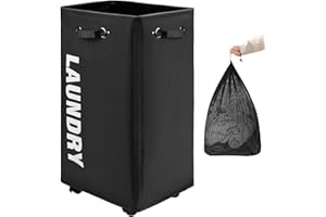 DOKEHOM 29-Inches X-Large Laundry Basket with Removable Wash Bag on Wheels, Collapsible Rolling Laundry Hamper, Foldable Clothes Organizer, Folding Washing Bin (Black)