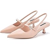 MIRAAZZURRA Slingback Kitten Heels Pumps Pointed Toe Low Heel Slip On Dress Shoes with Buckle Strap for Dating Party Working