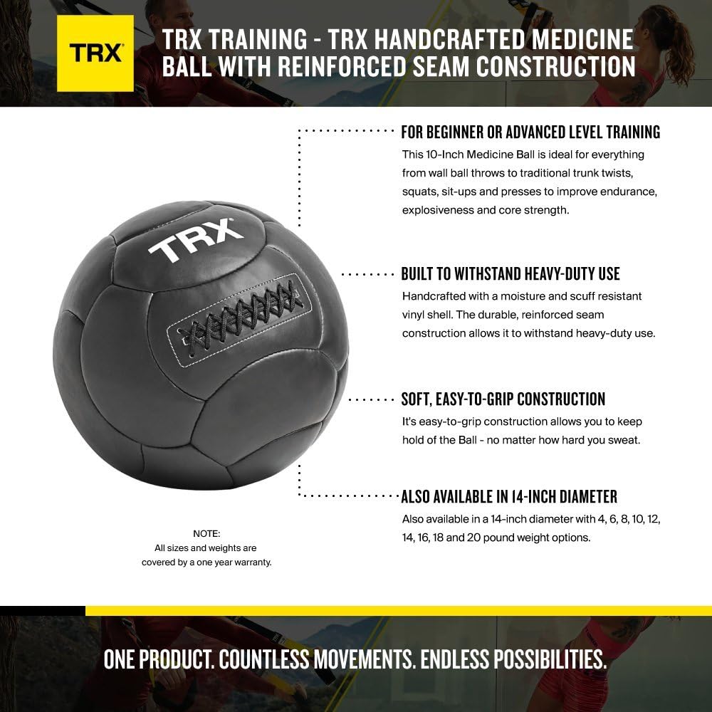 TRX Training Medicine Ball, Handcrafted with Reinforced Seams, 12lbs : Sports & Outdoors
