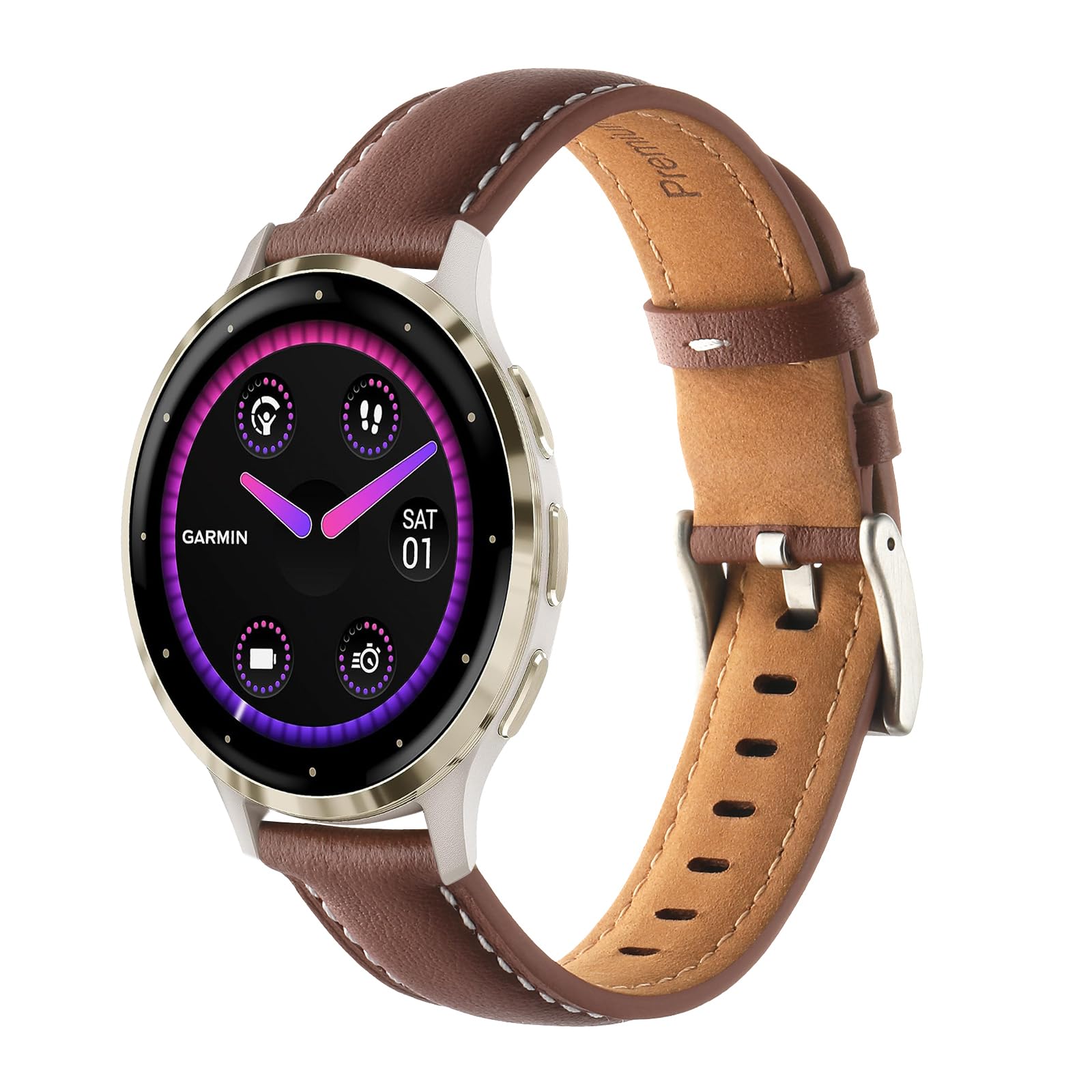 Chofit Strap Compatible with Garmin Venu 3S/Venu 2S, Replacement Straps Soft Leather Band Wristband 18mm Bands for Forerunner 265S 255S/Vivoactive 4S/Vivomove 3S (Brown)