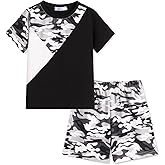 Arshiner Toddler Boy Summer Clothes Outfits Kids Colorblock Short Sleeve T-shirt Shorts Set 2-7 Years