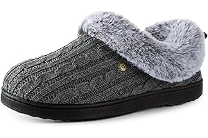 HomeTop Women's Cable Knit Slippers Breathable Warm Comfy Non-slip Indoor Outdoor House Shoes with Fuzzy Collar