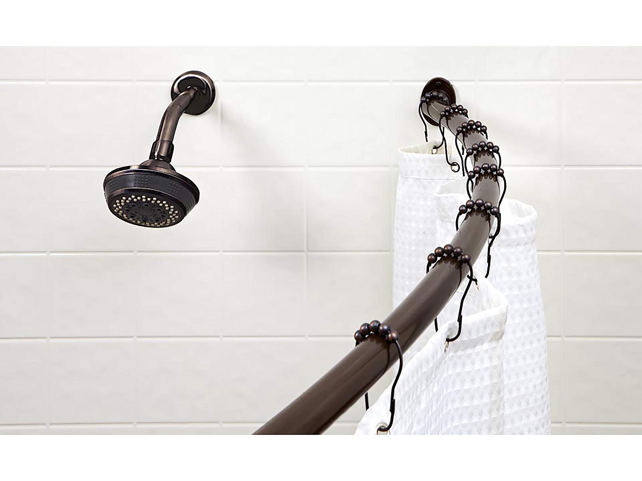 Bath Bliss Wall Mounted Adjustable Curved Bathroom Shower Curtain Rod, 42”-72”, 33% More Space