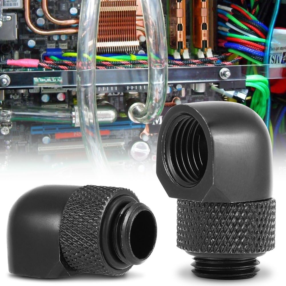 Richer-R Water Cooling Fitting, G1/4 Thread Elbow Connector, 90 Degrees, for Desktop Water Cooling, Black - Image 3