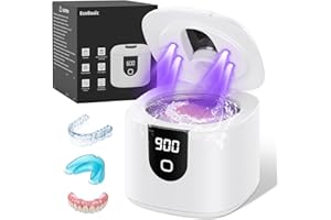 ECOBASIC Ultrasonic Retainer Cleaner, 45kHz Retainer Cleaner Machine with 4 Modes Digital Timer, 200ML Denture Cleaner with Mouth Guards, Braces, Toothbrush Heads, Jewelry (White)