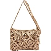 WXQCJL Boho Handwoven Crossbody Bag for Women - Crochet Straw Clutch Purse Beach Bag with Tassel for Vacation Casual & Travel