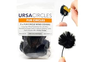 URSA STRAPS URSA Fur Circles - Mini Windshields for Lavalier/Lapel Microphones. Reduce Wind Noise & Clothing Rustle. Compatible with Sennheiser, RODE, Sanken, Tascam & More (9x Circles + 30x Stickies, Black)