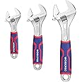 WORKPRO 3-piece Adjustable Wrench Set, Cr-V Wide Jaw Wrench With Rubber Anti-Slip Grip, 6-inch, 8-inch, 10-inch with Metric/SAE Scales, Chrome Plated