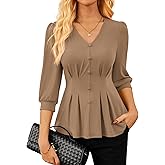 GRACE KARIN Women Business Casual Tops, 2026 Spring Trendy Dressy Blouses, 3/4 Sleeve Peplum Work Shirts V Neck Office Outfit