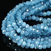 5 Strands 3mm Lake Blue Color Half Plated Faceted Rondelle Beads, Songxi Glass Beads for Keychain Making Necklace Earring Jewelry Making for Gemstone DIY Craft Supplies