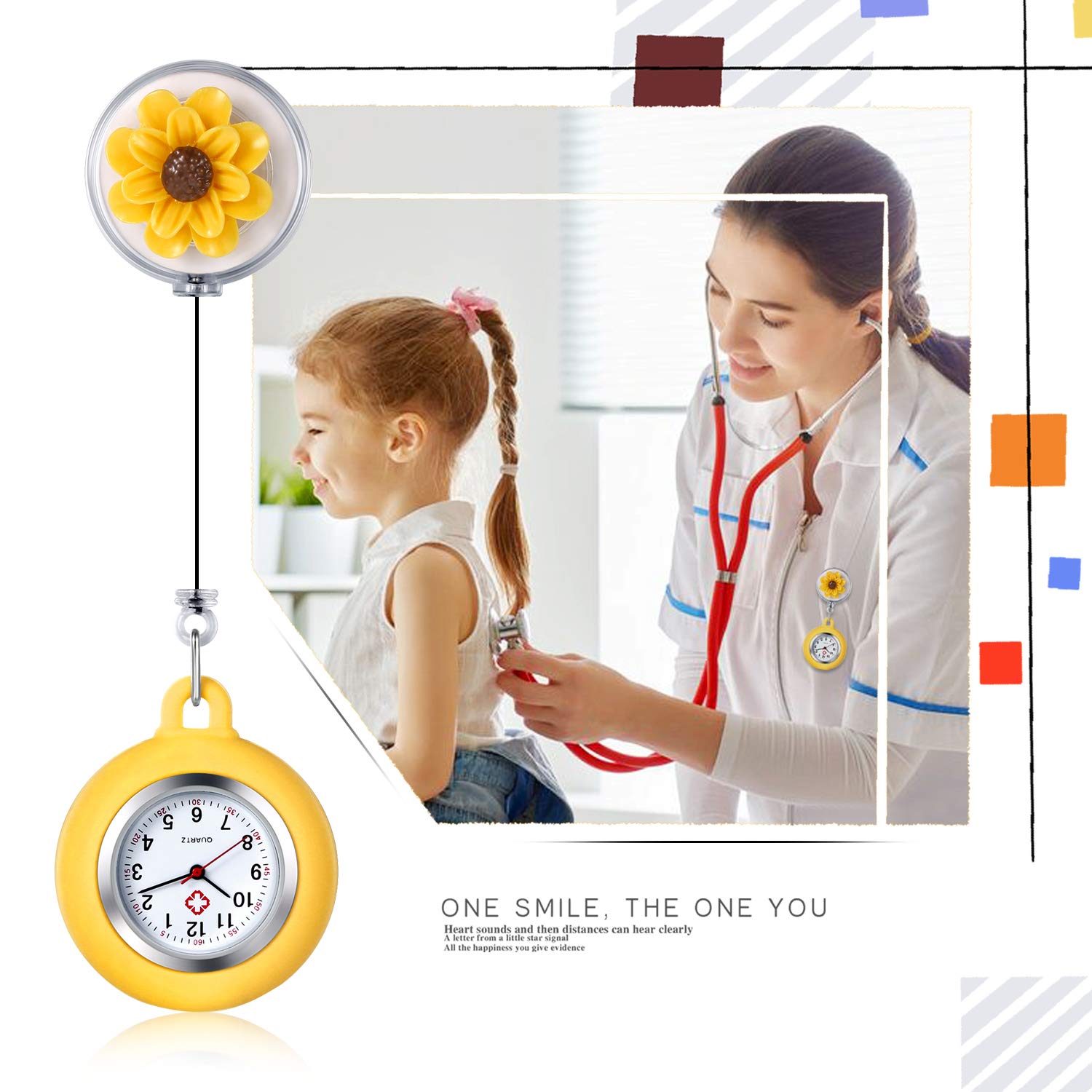 Lancardo Women's Nurse Clip on Watch Cute Flower Lapel Hanging Doctor Clinic Staff Tunic Stethoscope Badge Quartz Fob Pocket Watch with Pink Silicone Cover for Christmas