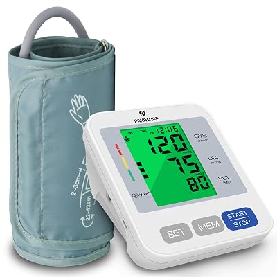 P PANACARE Blood Pressure Monitor, Upper Arm BP Machine for Home Use, 2×99 Memory, 3.4" Large Backlit Display, Adjustable Cuff (8–16 inches), Gray