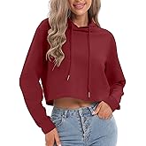 milanpavilion Women's Drawstring Cropped Hoodie Casual Hoodies for Women Workout Crop Tops Sweatshirt Long Sleeve Crop Top