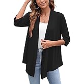 Heymoments Women's Lightweight Open Front Cardigans 3/4 Sleeve Casual Soft Drape Fall Cardigan S-2XL