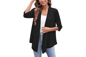 Heymoments Women's Lightweight Open Front Cardigans 3/4 Sleeve Casual Soft Drape Fall Cardigan S-2XL