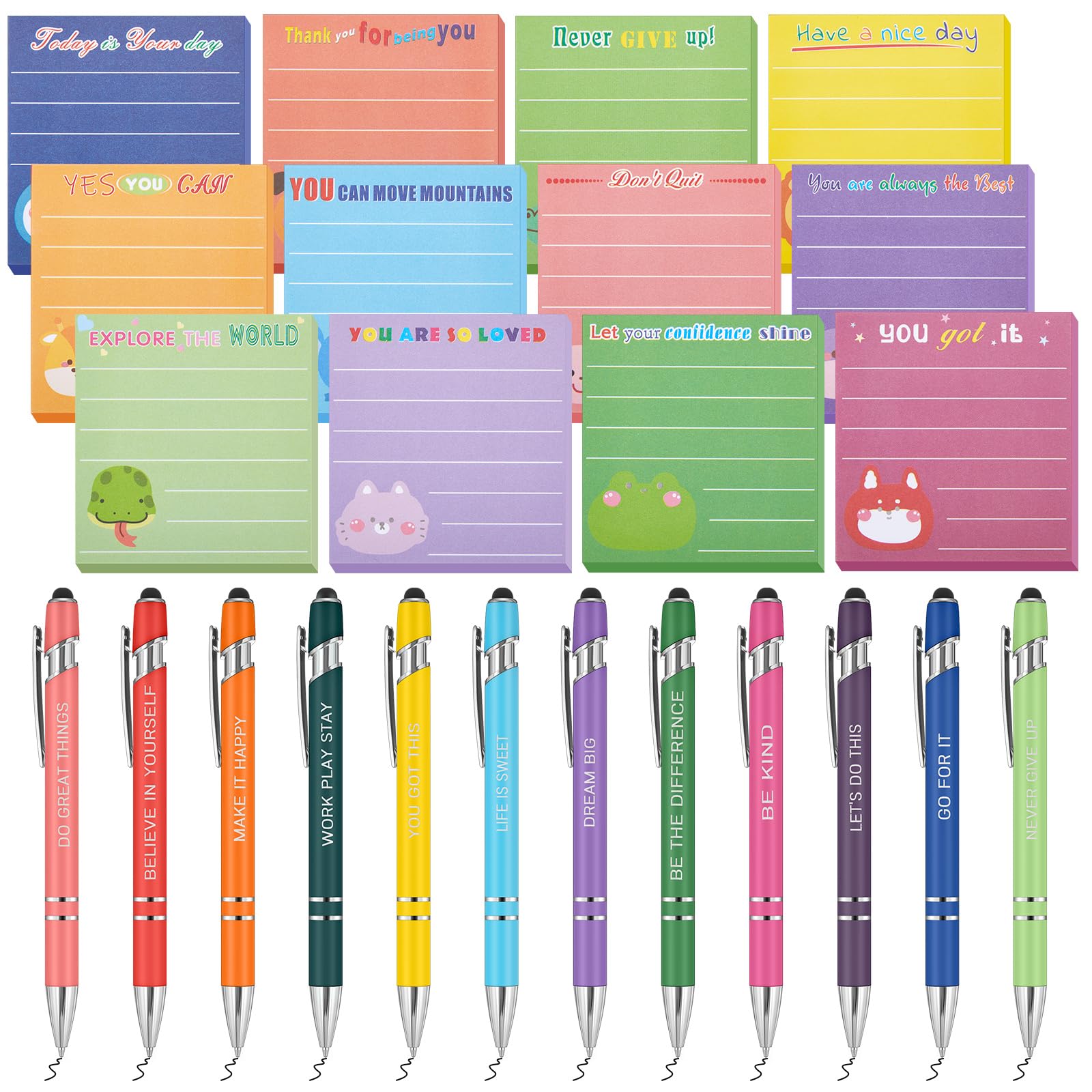 Photo 1 of 24 Pcs Christmas Inspirational Gifts Bulk, Cute Inspirational Sticky Notes with Fun Pens, 360 Sheets, Employee Appreciation Gift Bulk Mini Motivational Gift for Coworkers Teacher Nurse Office Supplies