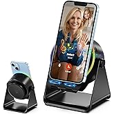 Dohelly Wireless Induction Speaker, Phone Stand with Bluetooth Speaker Amplifier, Stereo Sound, RGB Ambient Light, 360° Adjustable Phone Holder Compatible with iPhone/iPad/Android/Samsung Galaxy-Black