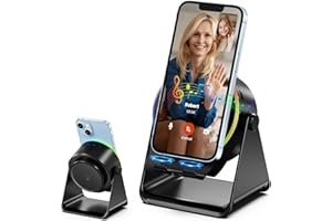 Dohelly Wireless Induction Speaker, Phone Stand with Bluetooth Speaker Amplifier, Stereo Sound, RGB Ambient Light, 360° Adjustable Phone Holder Compatible with iPhone/iPad/Android/Samsung Galaxy-Black