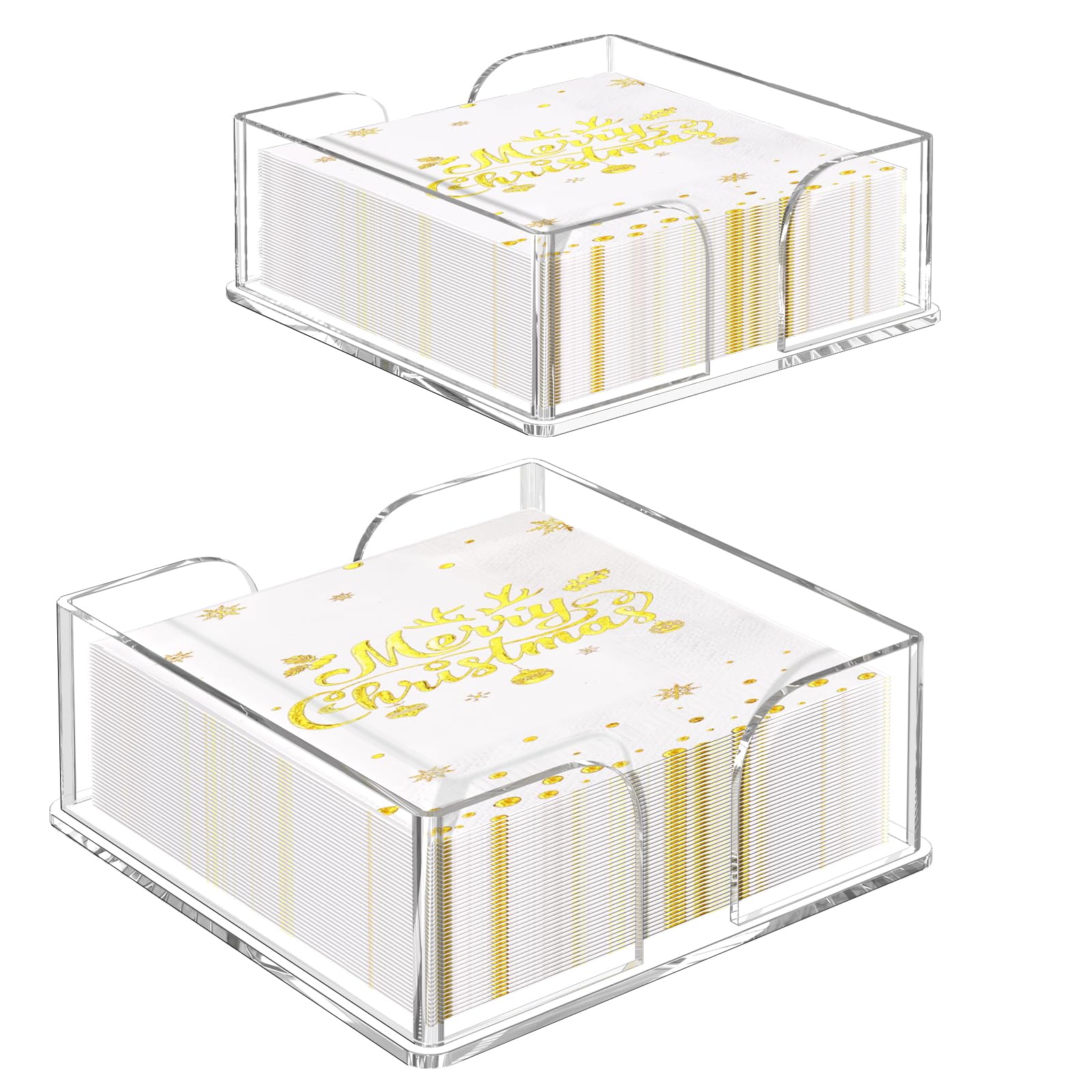 Photo 1 of Napkin Holder, 2 PCS Clear Acrylic Guest Towel Holder for Table, Luncheon Napkin Paper Towel Tray, Buffet Napkin Dispenser Cocktail Napkin Caddy for Home Bathroom Kitchen Bar (Square 6.5"+7.5" Set)