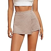 WDIRARA Women's Plaid High Waisted Asymmetrical Vintage Skirt Casual Shorts Skort