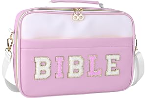 WOBAGMEN WOBANGEM Bible Cover Case for Women,Large Leather Bible Cases Christian Gifts for Women Men Girls,Preppy Chenille Letter Bible Bag with Shoulder Strap,Purple Bible Purse Bible Carrying Case for Women