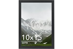 QOTIB 10x15 Picture Frame Black for Wall Mounting, Horizontal and Vertical Formats for Wall Hanging, Wood 10x15 Frame, Black, 1 Pack
