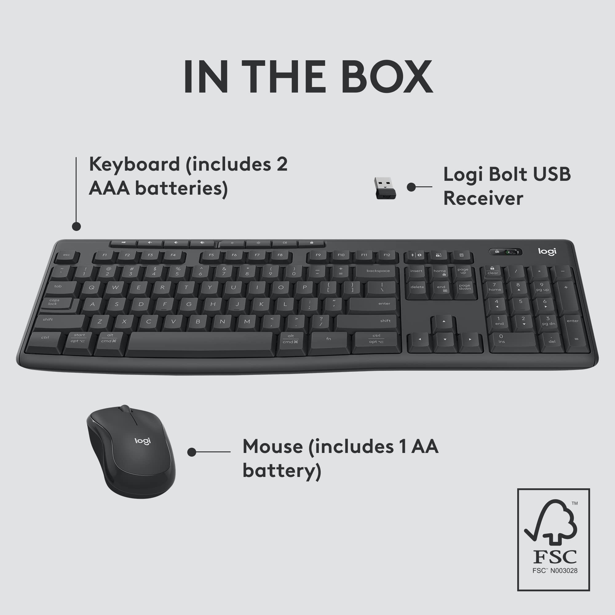 Logitech MK370 Combo for Business, Wireless Full-Size Keyboard and Wireless Mouse, Secure Logi Bolt USB Receiver, Bluetooth, Globally Certified Windows/Mac/Chrome, Linux - Graphite