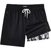 maamgic 7 Inch Wavy Texture Mens Swim Trunks - Mens Bathing Suit with Compression Liner Quick Dry Zipper Pockets Swimwear