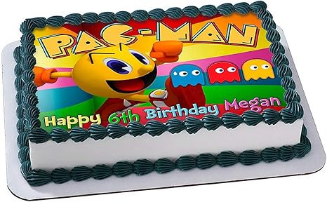 Amazon Com Pacman Edible Cake Topper Personalized Birthday 1 4