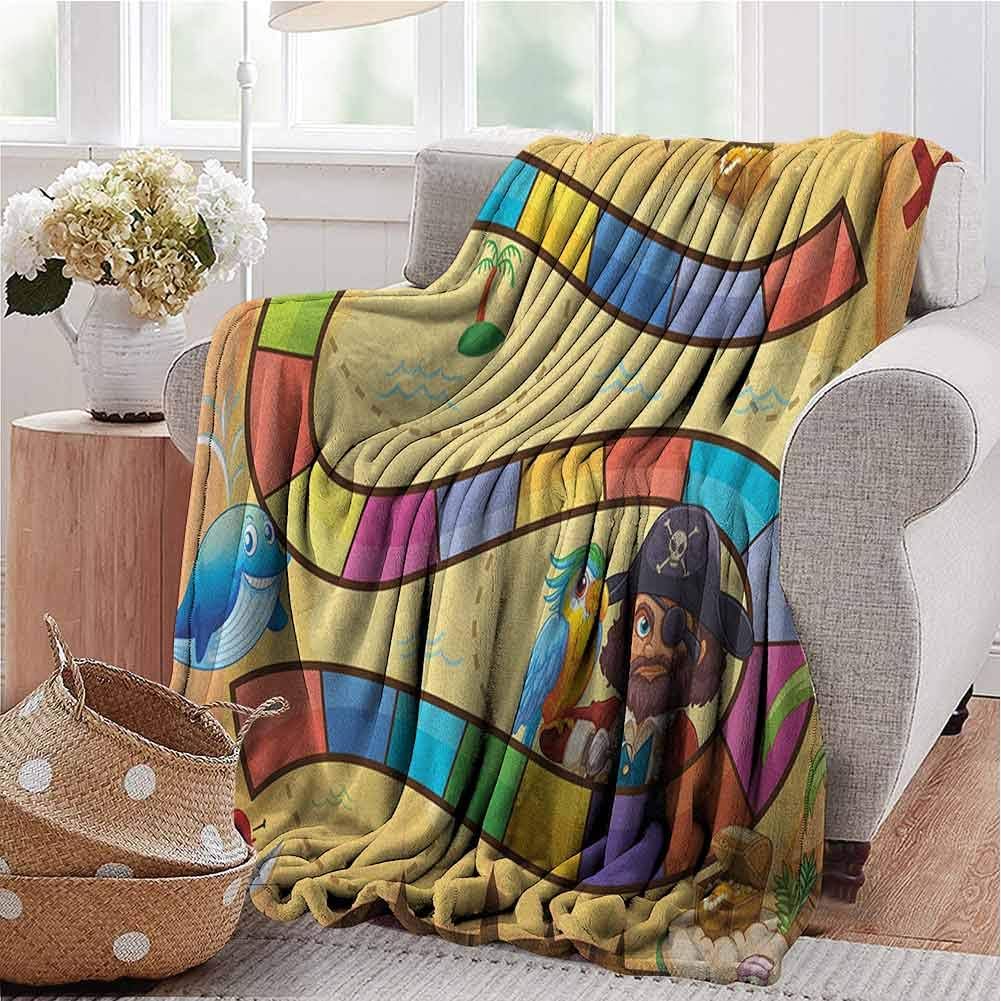 Kids Activity Kids Blanket Treasure Hunt in The Adventure of The Pirate Cove Cartoon Drawing Style Soft Lightweight Couch Sofa Bed Decorative Throw Blanket Multicolor W70 x L60 Inch