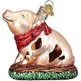 Old World Christmas Piggy in The Puddle - Pink Glass Blown Ornament for Christmas Tree, Handcrafted Holiday Decoration, Farm Animal Collection