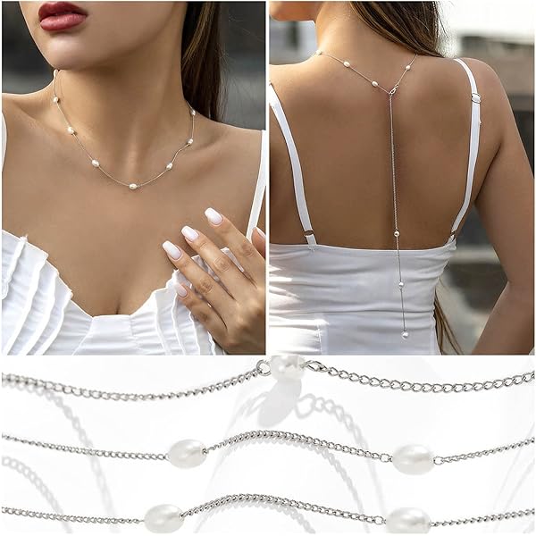 ★ENGBROX★ silver925 lani pearl necklace EBNL23033 Amazon.com: Andelaisi Boho Pearl Back Necklace Silver Oval