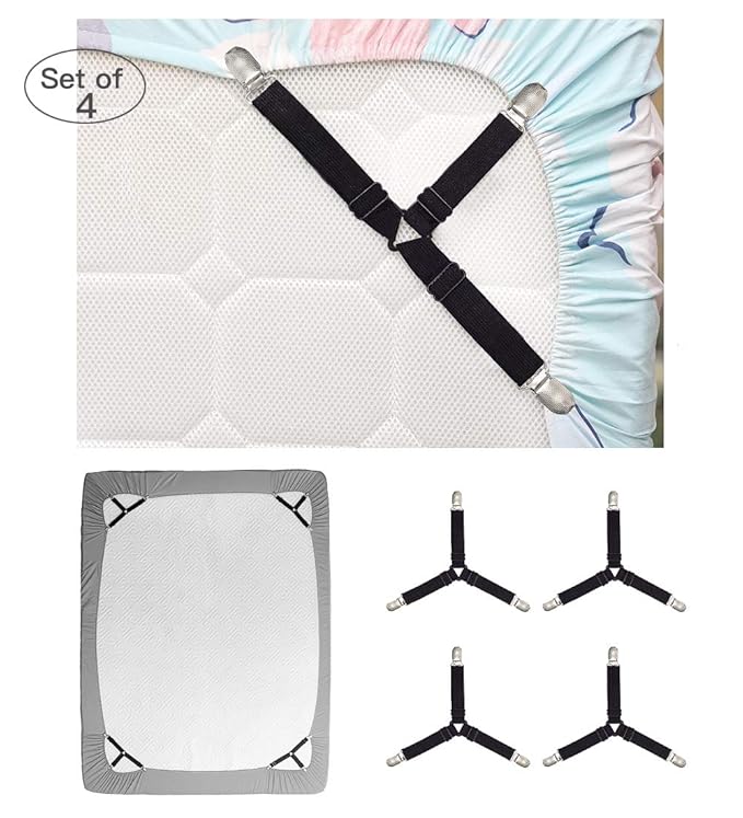 Bed Sheet Holder Straps, Adjustable Bed Sheet Fasteners and Triangle