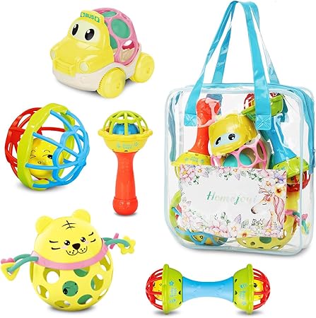 Amazon Homejoyi ラトル ガラガラ がらがらおもちゃ ハンドラトルゼント 5pcs ラトル おもちゃ 赤ちゃんのガラガラ 手ベル ベビー 赤ちゃんのおもちゃ ベビー 初めてのオモチャ 新生児 男の子 女の子 出産お祝い 誕生日プレゼント 収納バッグ付き ラトル ガラガラ 1